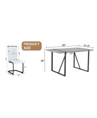 Streamdale Modern Marble Texture Dining Set Grey MDF Table with 4 PU Chairs