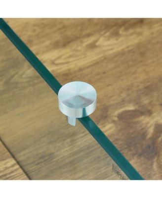 Set of 1 Modern Square Coffee Table Glass and Wood Combo