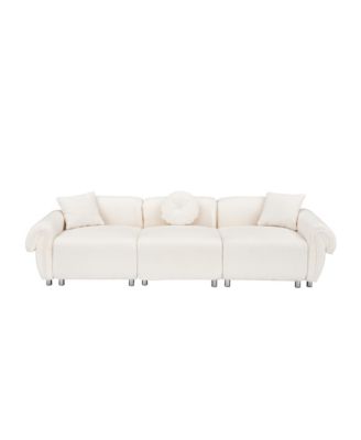 Streamdale Beige Teddy Velvet Sofa with 3 Pillows
