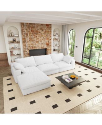 Cloud Modular Sectional Sofa with Storage Ottoman 120inch Down Filled Comfort L Shaped Sofa Couch for Living Room 3Seater +1 Ottoman