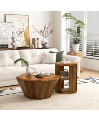 Octagonal Rubberwood Coffee Table Set (2)