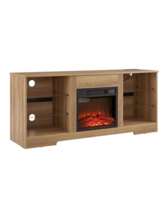 Electric Fireplace TV Stand with Glass Shelves