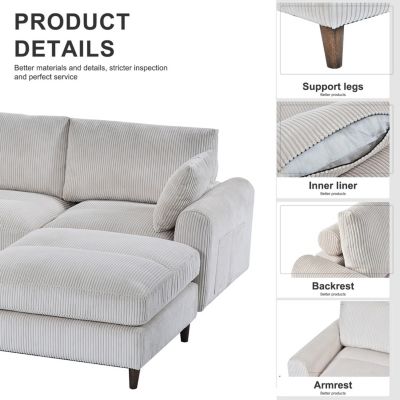 Streamdale Modern Corduroy Sectional Sofa with Footstool (White, 6-Seat)