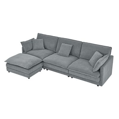 Streamdale Modern L-Shaped Sectional Sofa with Ottoman (Grey)
