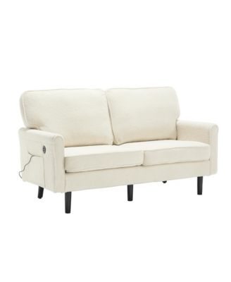  Mid Century Modern Loveseat with USB, Removable Covers (Beige)
