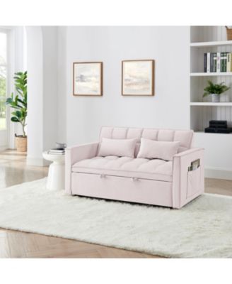 54.33 inch Wood versatile foldable sofa bed in 3 lengths, modern sofa velvet pull-out bed, adjustable back