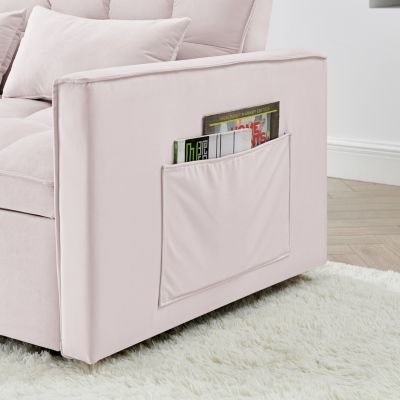 54.33 inch Wood versatile foldable sofa bed in 3 lengths, modern sofa velvet pull-out bed, adjustable back