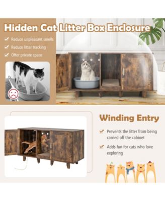 2-Door Cat Litter Box Enclosure with Winding Entry and Scratching Board