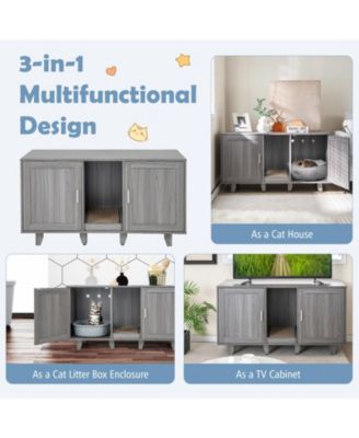 2-Door Cat Litter Box Enclosure with Winding Entry and Scratching Board