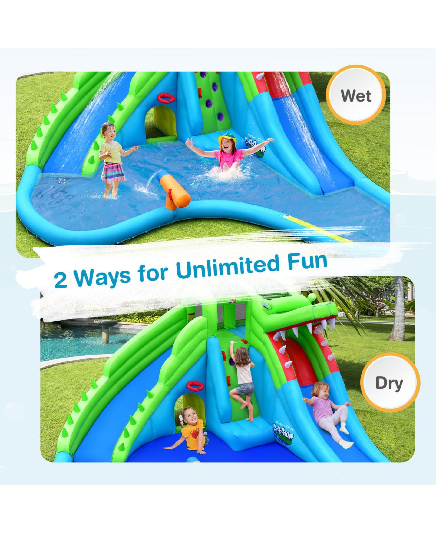 Детская игрушка GOUUN 7-in-1 Inflatable Water Bounce House with Splashing Pool, 300 lbs. Capacity, Ages 3-10, цвет: Синий — фото 7