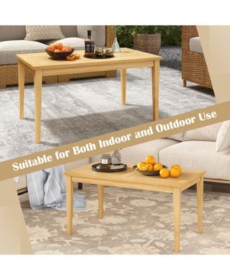 20 Inch x 35.5 Inch Outdoor Teak Wood Coffee Table with Slatted Tabletop for Balcony