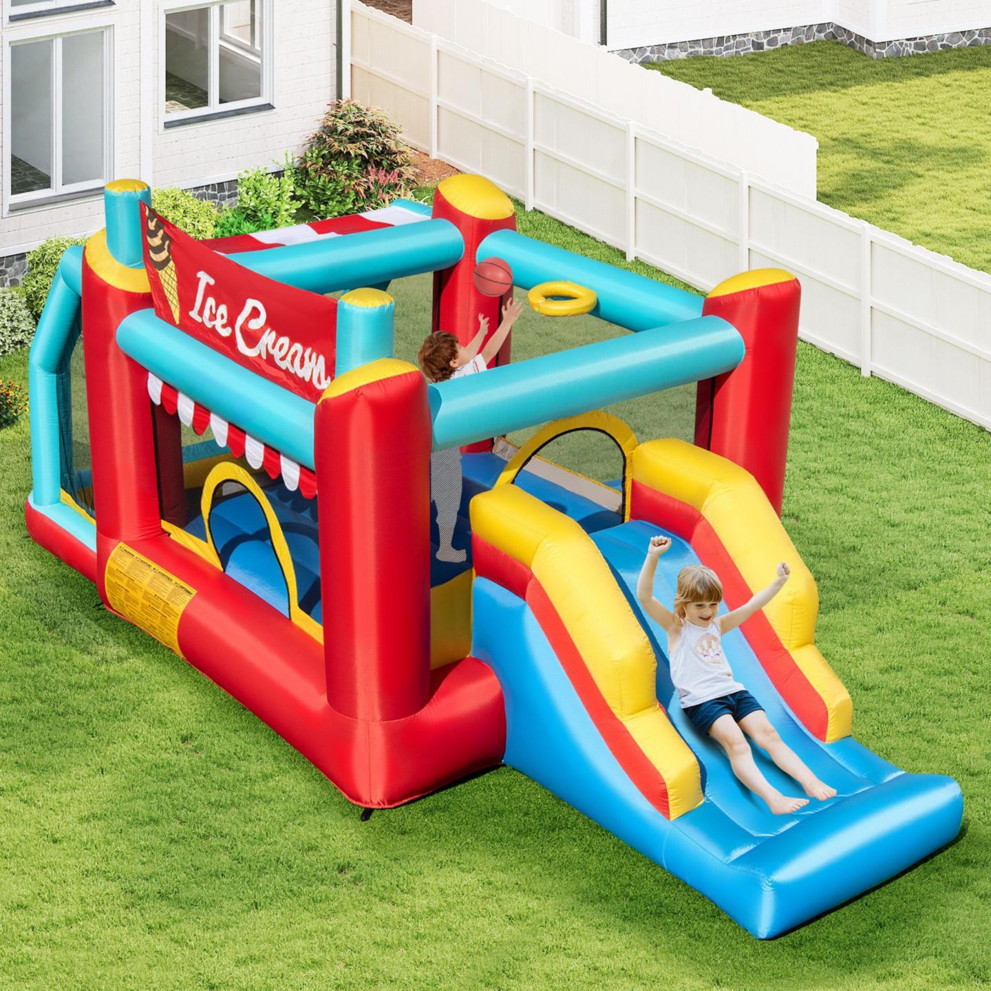 Детская игрушка GOUUN 5-in-1 Ice Cream 187"L x 88"W x 79"H Inflatable Bounce House, Up to 2 Players, Ages 3+, цвет: Синий — фото 1