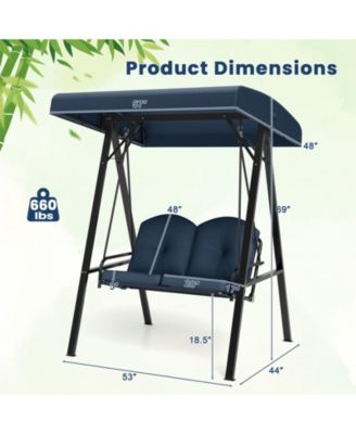 2-Person Outdoor Porch Swing with A-Shaped Metal Stand and Adjustable Canopy