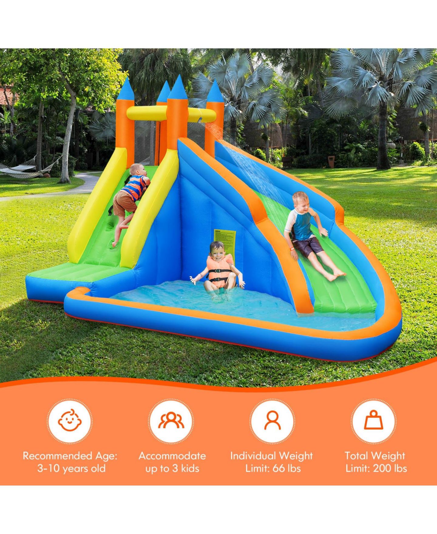 Детские игрушки GOUUN Inflatable Bounce House Jumper with Water Slide, 13' x 9.8' x 8.2", Accommodates 3, Ages 3+, цвет: Синий — фото 9