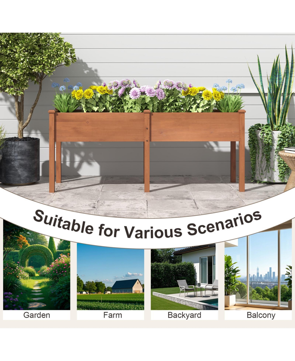 Large Raised Garden Bed with Drainage Holes and 6 Supporting Legs