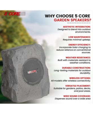 Rock Speaker Outdoor Waterproof Bluetooth Garden Speakers Solar & USB Charging RGB Colors for Patio Pool & Home