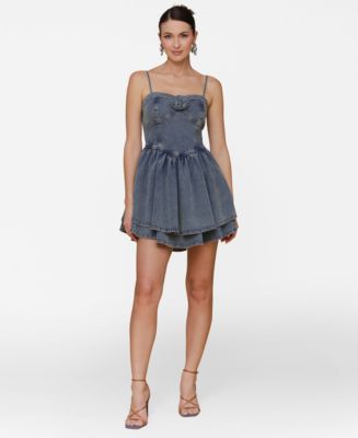 Avec Les Filles Women's Denim Rosette Bustier Mini Dress - Macy's