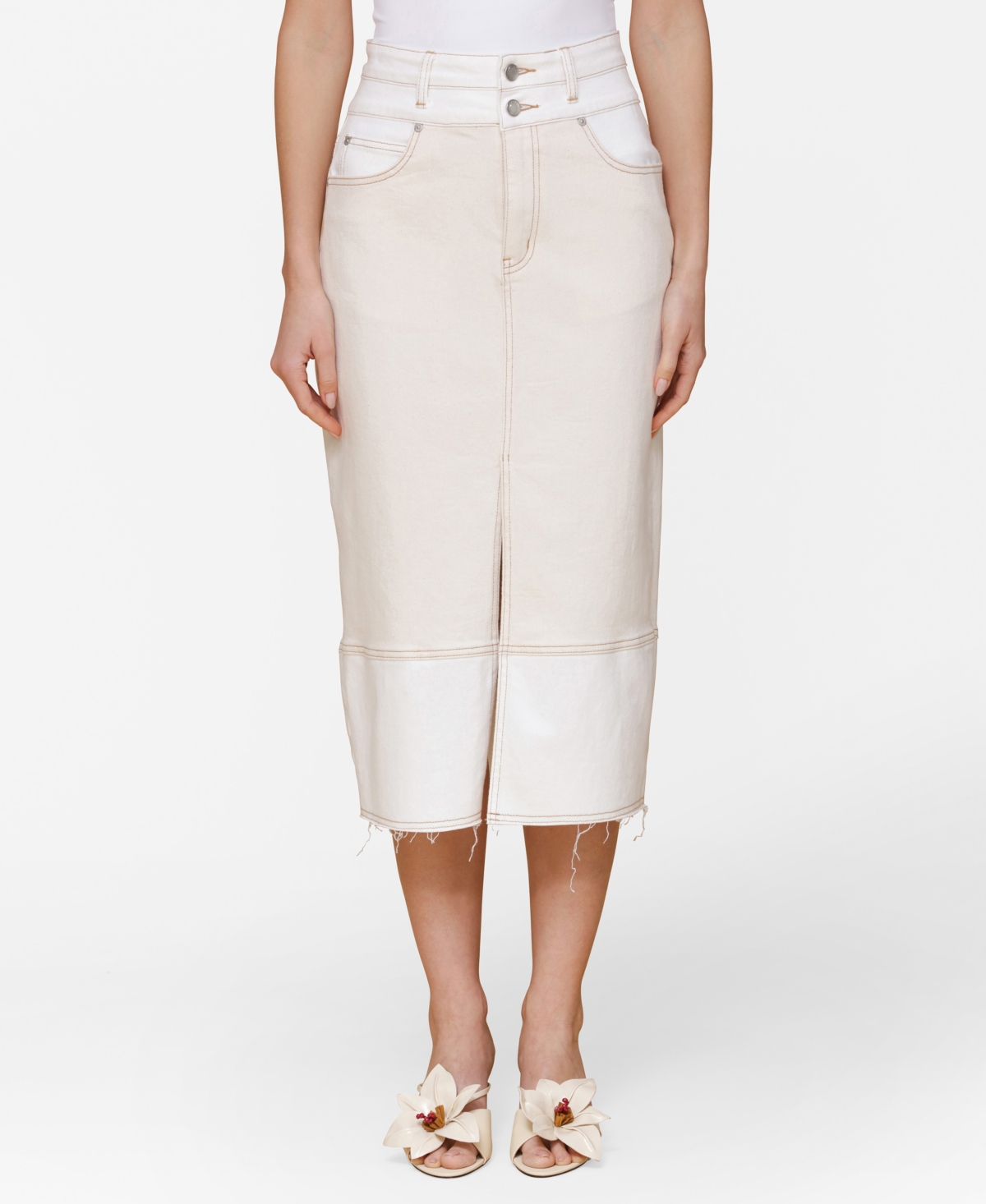 Women's Raw Hem Denim Midi Skirt - Ecru/seeded Ecru