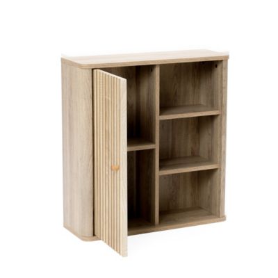 1Pc Manufactured Wood Fluted Panel, Wave Pattern & Open Shelves 1-Door Bathroom Wall Cabinet