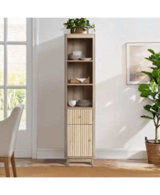 Natural Finish Wave-Patterned Manufactured Wood 1-Drawer 1-Door Bathroom Tower Cabinet