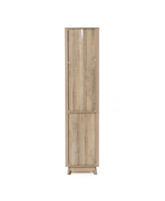 Natural Finish Wave-Patterned Manufactured Wood 1-Drawer 1-Door Bathroom Tower Cabinet