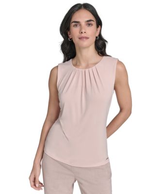 Calvin Klein - Women's Sleeveless Pleat-Neck Knit Top