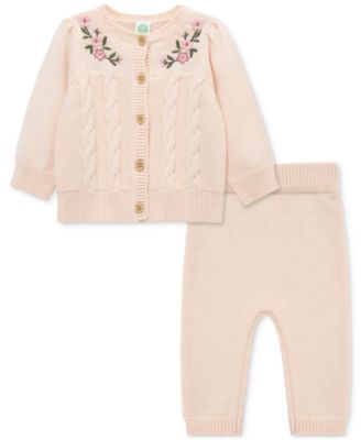 Little Me - Baby Girls Floral Swag Cotton Sweater & Pants, 2 Piece Set
