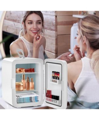 Compact Mini Fridge, 15 Can Portable Small Refrigerator with AC/DC Adapters, 10 Liter / 2.6 Gal Small Cosmetics Cooler for Beverage,  Skincare