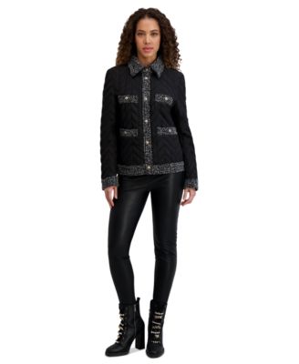 Women's Quilted Tweed-Trim Coat