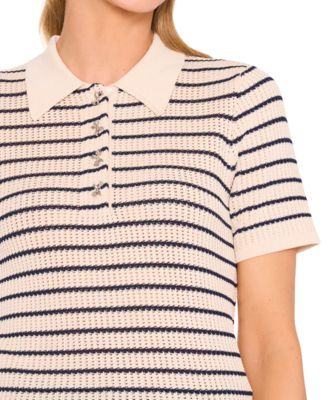 Women's Striped Short-Sleeve Polo Sweater