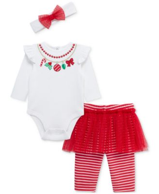 Little Me - Baby Girls Necklace-Embroidered Bodysuit Headband & Skirted Leggings, 3 Piece Set