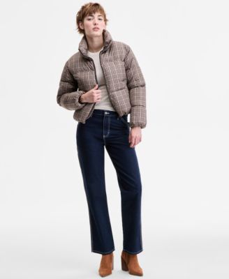 Women's Plaid Zip-Front Puffer Coat