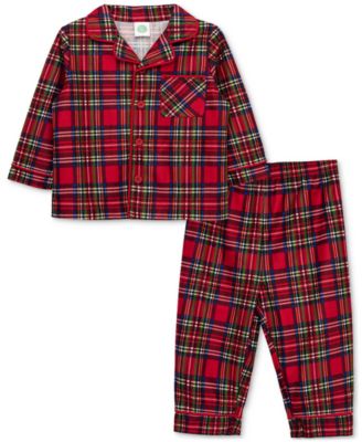 Little Me - Baby Boys Plaid Coat-Style Pajama Top & Pants, 2 Piece Set
