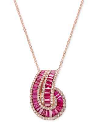 EFFY&reg; Ruby (2-1/3 ct. t.w.) & Diamond (3/8 ct. t.w.) Swirl 18" Pendant Necklace in 14k Rose Gold