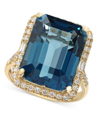 EFFY&reg; Blue Topaz (10-3/4 ct. t.w.) & Diamond (3/8  ct. t.w.) Halo Ring in 14k Gold 