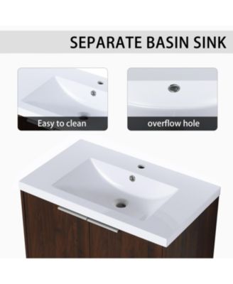30" Modern Wall-Mount Soft-Close Doors Floating Vanity with Resin Sink
