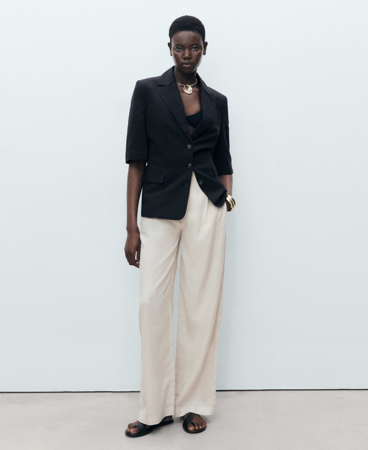 Shop Mango Women's Tortoiseshell Button Linen Pants