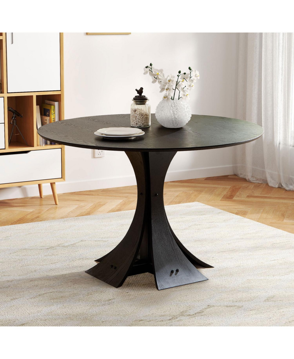 Streamdale Furniture47.24" Round Modern Style Mdf Wood Dining Table in Black Suitable for Kitchen, Living Room, Cafe, Milk Tea Shop