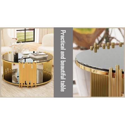  + Stainless Steel + Black Glass Top + Coffee Table