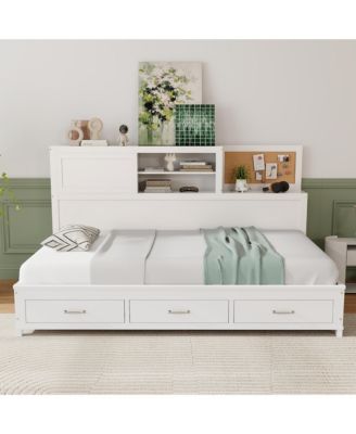 Twin Size Daybed w/ 3 Drawers Wooden Sofa Bed Frame w/ Storage Shelves
