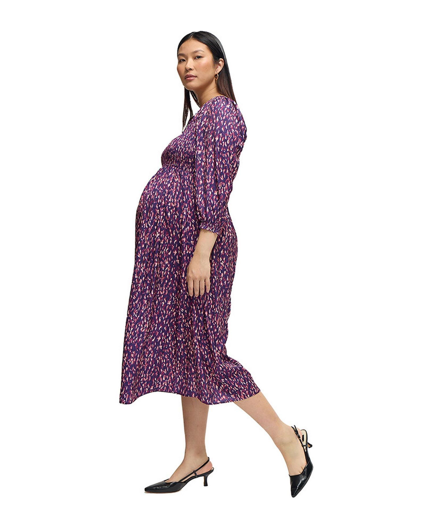 Women's Smocked Sateen Nursing Midi Dress