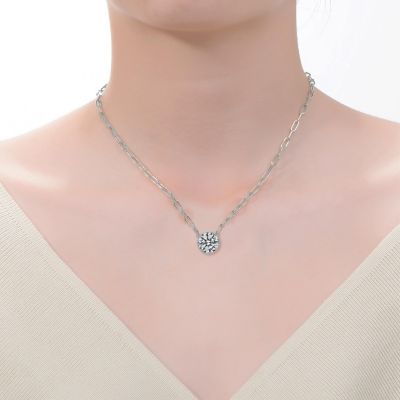 Round Bezel Set Clear Cubic Zirconia Solitaire Necklace