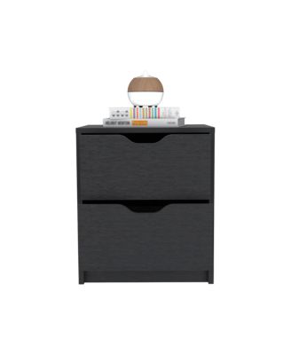 Two Drawer Faux Wood Nightstand for Bedroom Storage and Bedside Table