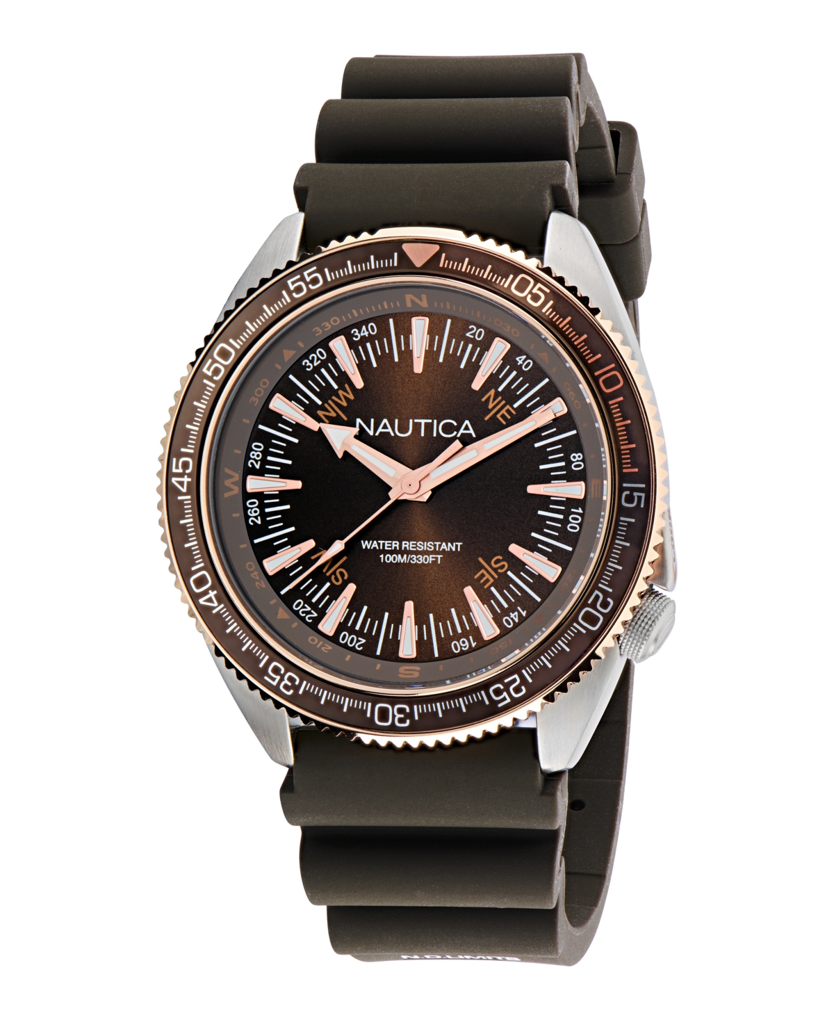 Men's Analog Brown Polyurethane Watch, 44mm - Brown