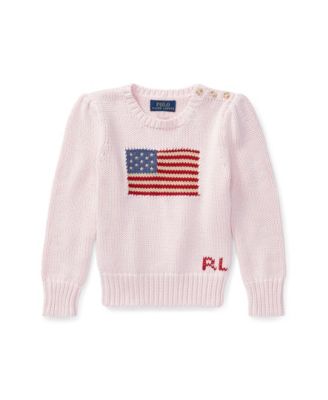 Toddler and Little Girls Flag Crewneck Sweater