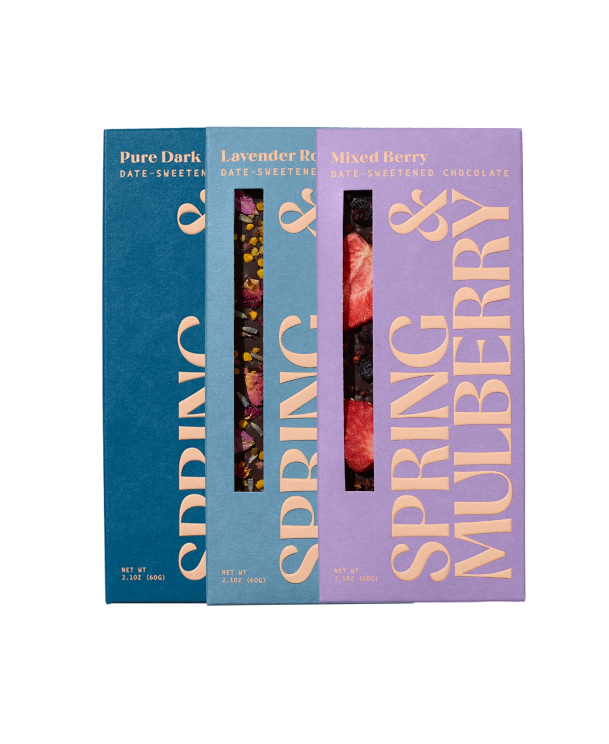SPRING & MULBERRY GARDEN PARTY COLLECTION DATE-SWEETENED DARK CHOCOLATE BAR GIFT SET, 3-PACK 
