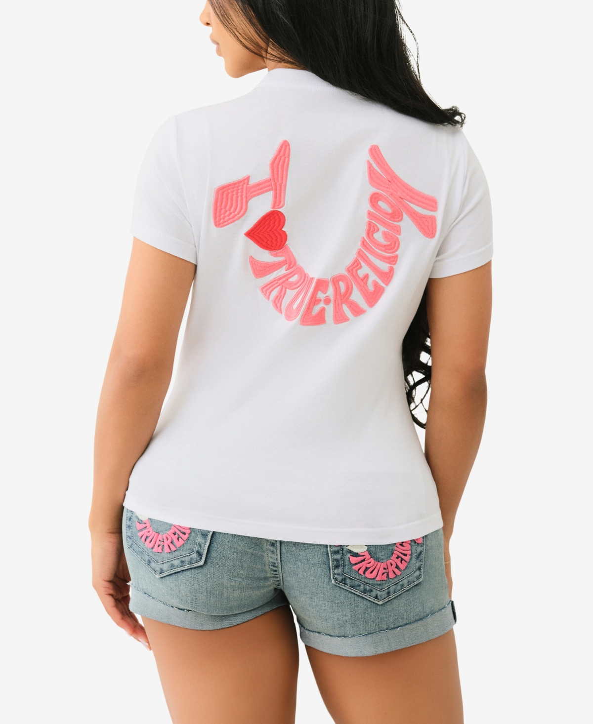 TRUE RELIGION WOMEN'S SS EMBROIDERED HORSESHOE CREW NECK T-SHIRT 