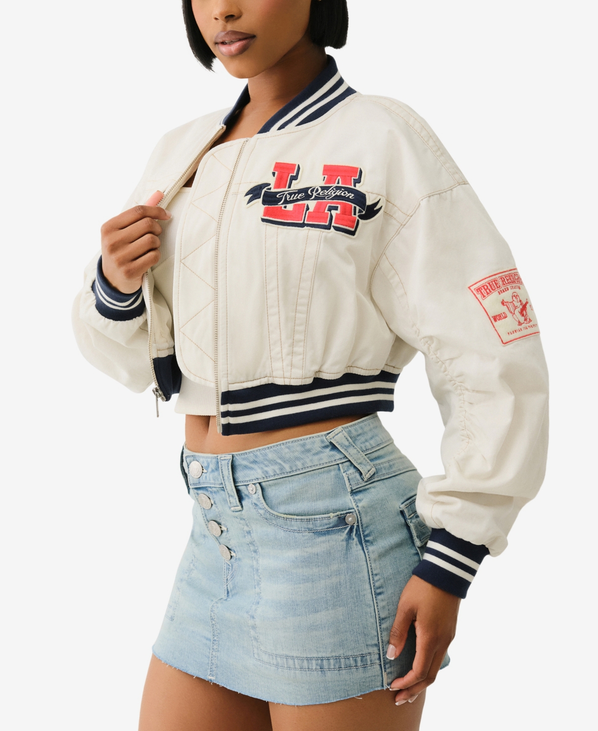 TRUE RELIGION WOMEN'S VARSITY BOMBER COLLAR JACKET 