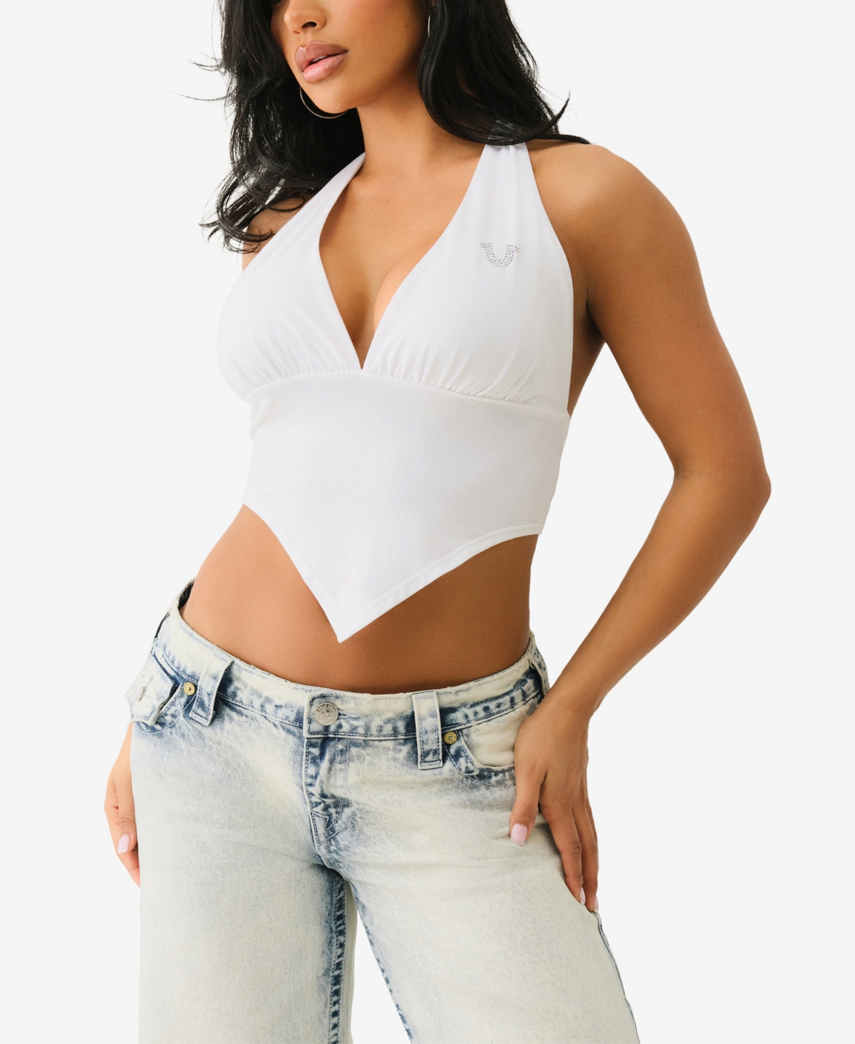 TRUE RELIGION WOMEN'S BANDEAU HALTER NECK CROP TOP 