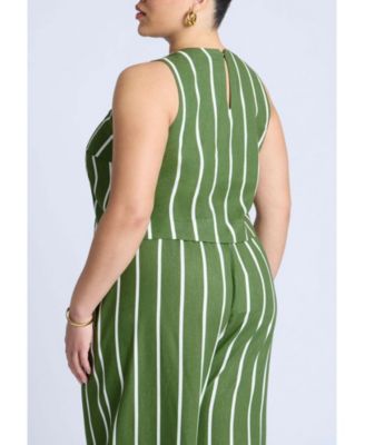 Women's Plus Size Linen Blend Boxy Scoop Neck Crop Tank